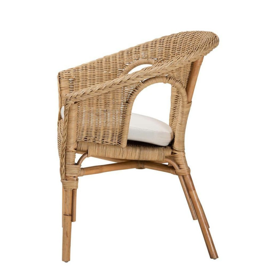 Living Room Furniture * | Abbey White And Natural Brown Dining Chair By Baxton Studio