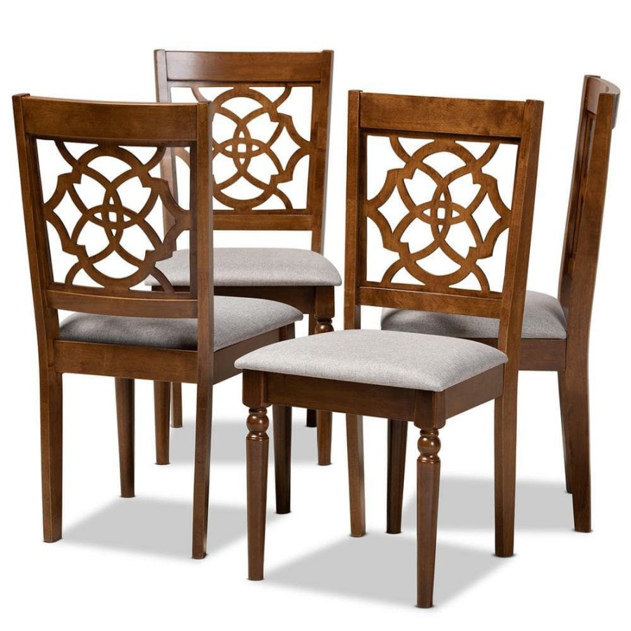 Living Room Furniture * | Lylah Grey And Walnut Fabric Dining Chair (Set Of 4) By Baxton Studio