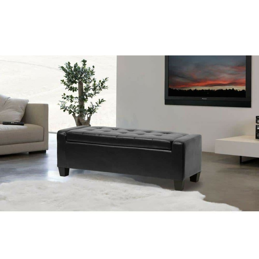 Bedroom Furniture * | Manchester Black Storage Bench Of Drawers By Baxton Studio