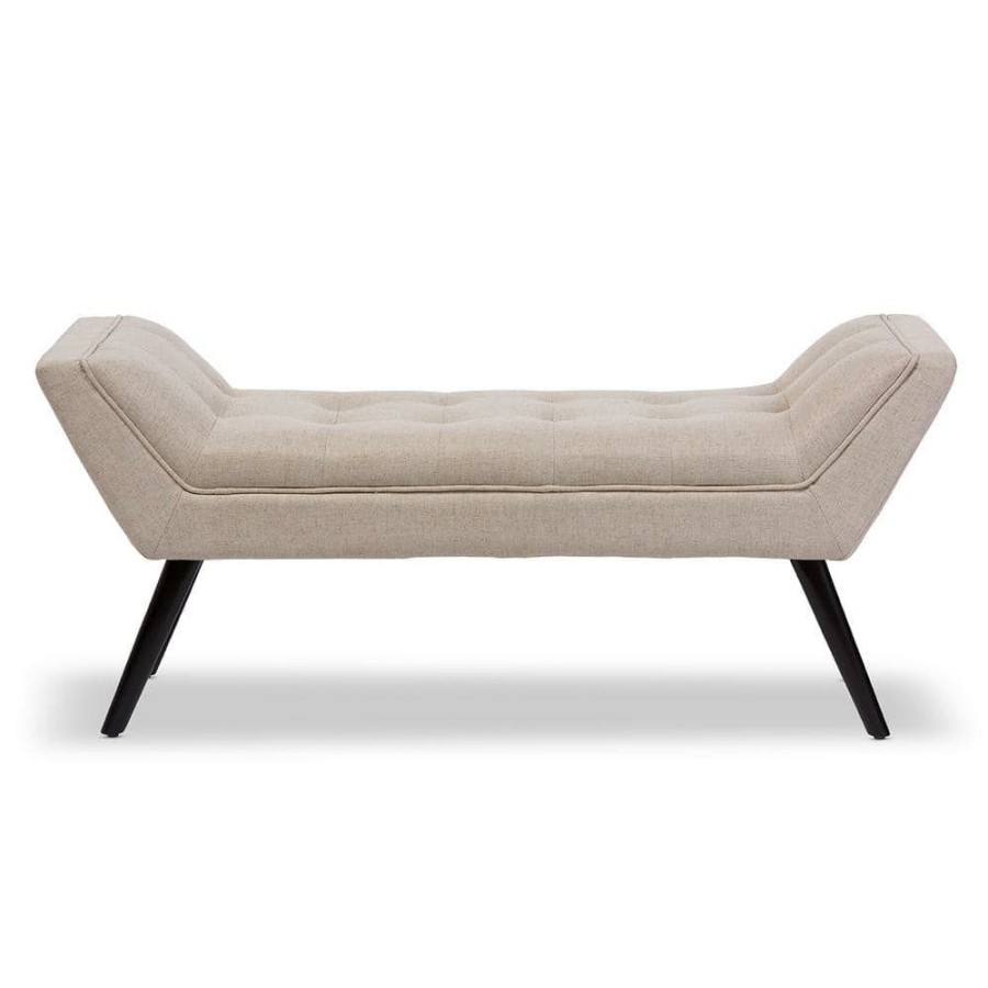 Bedroom Furniture * | Tamblin Contemporary Beige Fabric Upholstered Bench By Baxton Studio