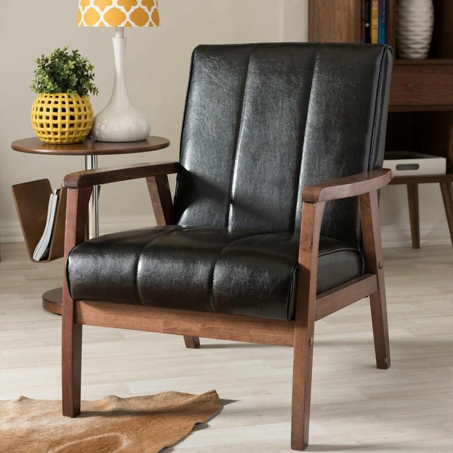 Living Room Furniture * | Nikko Scandinavian Black Faux Leather Upholstered Accent Chair By Baxton Studio