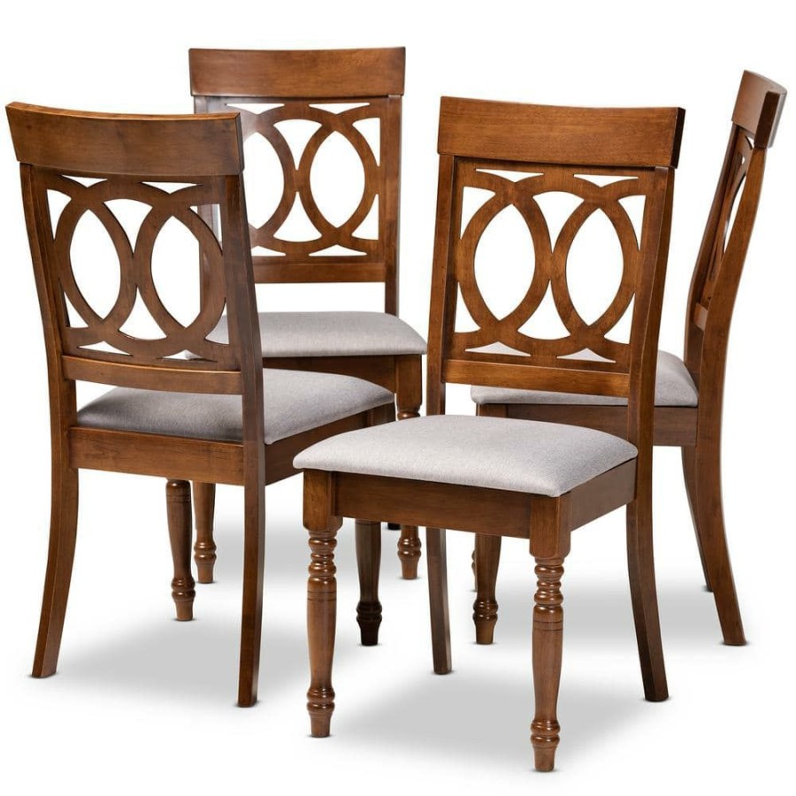 Living Room Furniture * | Lucie Grey And Walnut Fabric Dining Chair (Set Of 4) By Baxton Studio