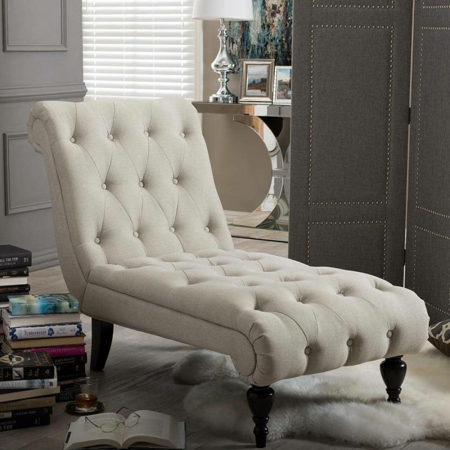 Living Room Furniture * | Layla Traditional Beige Fabric Upholstered Chaise By Baxton Studio