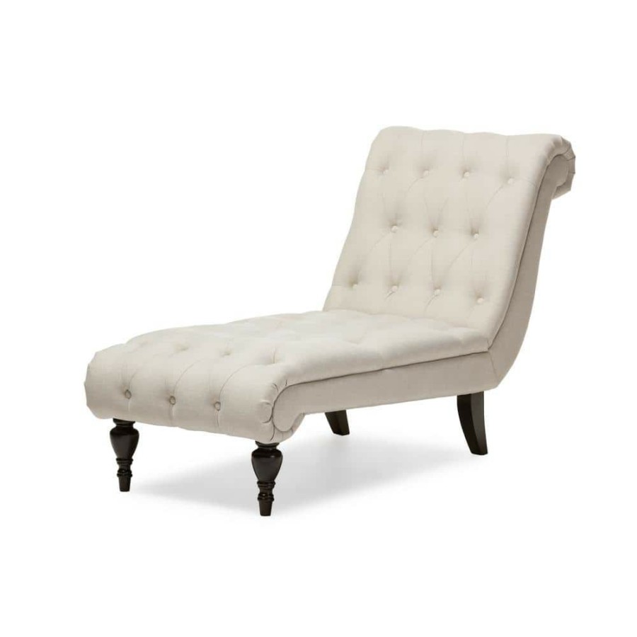 Living Room Furniture * | Layla Traditional Beige Fabric Upholstered Chaise By Baxton Studio