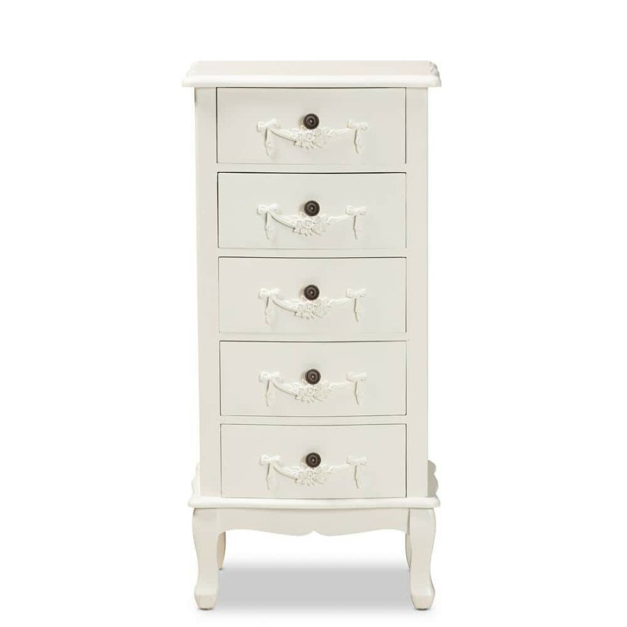 Living Room Furniture * | Callen White Storage Cabinet With 5-Drawers By Baxton Studio