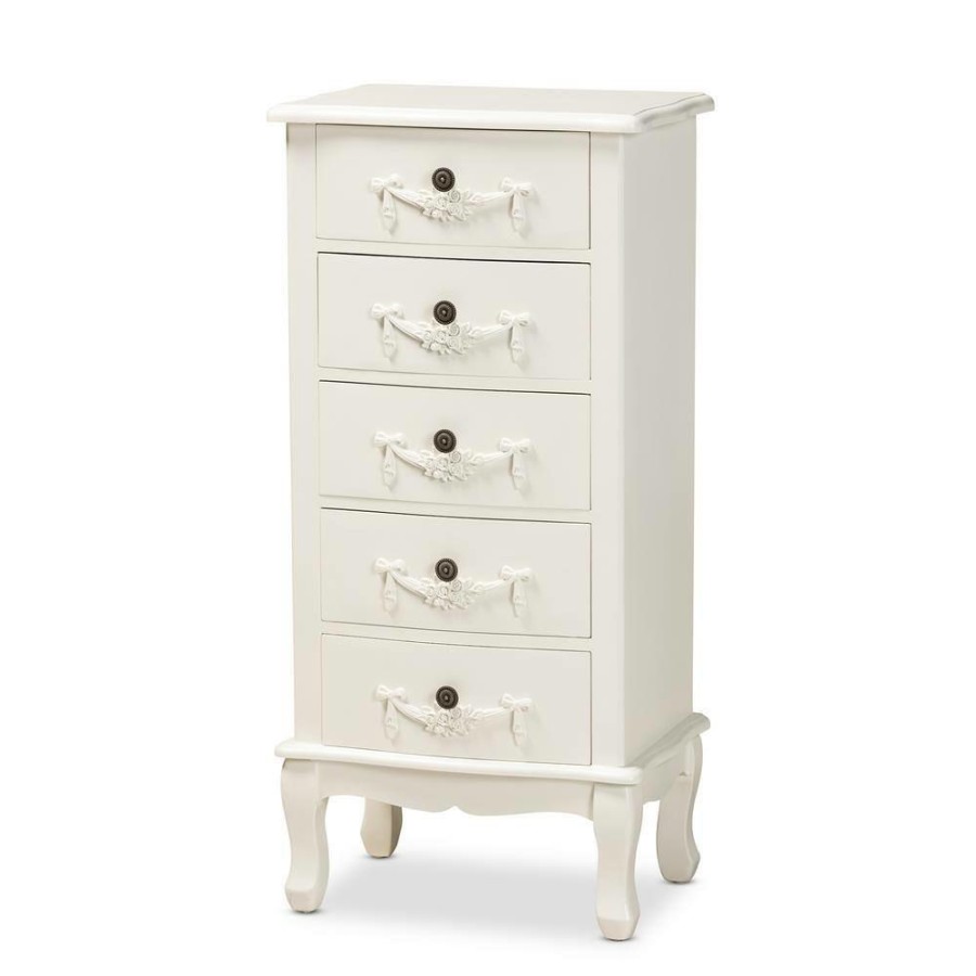 Living Room Furniture * | Callen White Storage Cabinet With 5-Drawers By Baxton Studio