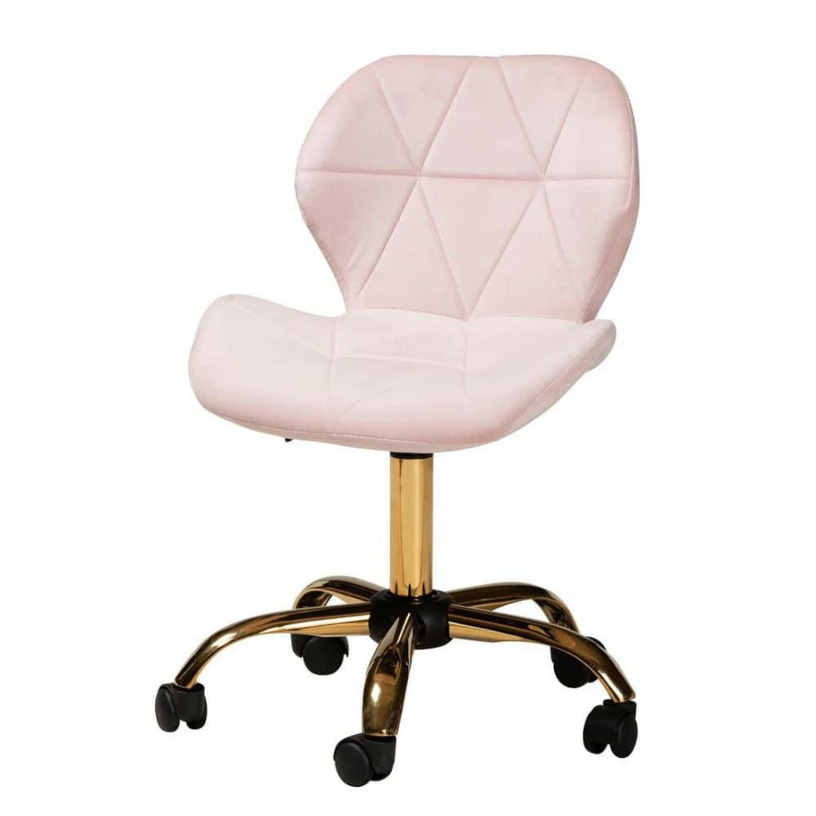 Bar Furniture * | Savara Blush Pink And Gold Velvet Fabric Seat Task Chair By Baxton Studio