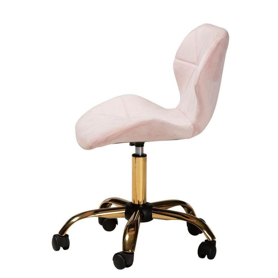 Bar Furniture * | Savara Blush Pink And Gold Velvet Fabric Seat Task Chair By Baxton Studio