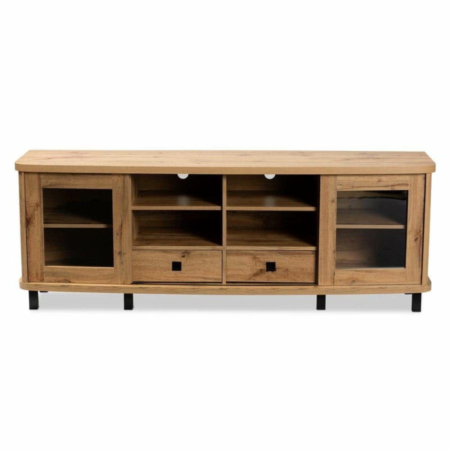 Living Room Furniture * | Walda 70.2 In. Oak Brown And Black Tv Stand Fits Tv'S Up To 78 In. By Baxton Studio