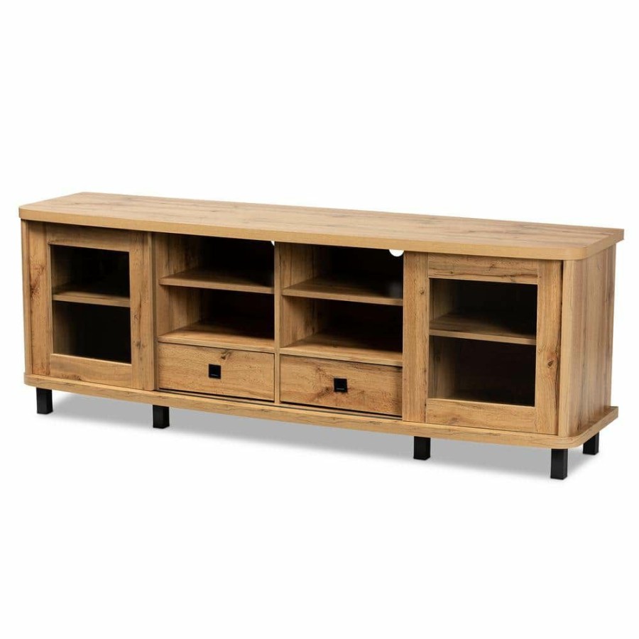 Living Room Furniture * | Walda 70.2 In. Oak Brown And Black Tv Stand Fits Tv'S Up To 78 In. By Baxton Studio