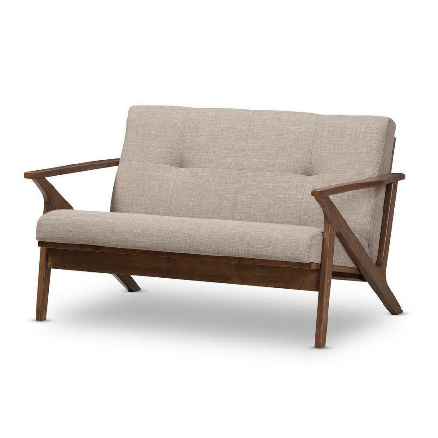 Living Room Furniture * | Bianca 50 In. Light Grey/Walnut Polyester 2-Seater Loveseat With Wood Frame By Baxton Studio