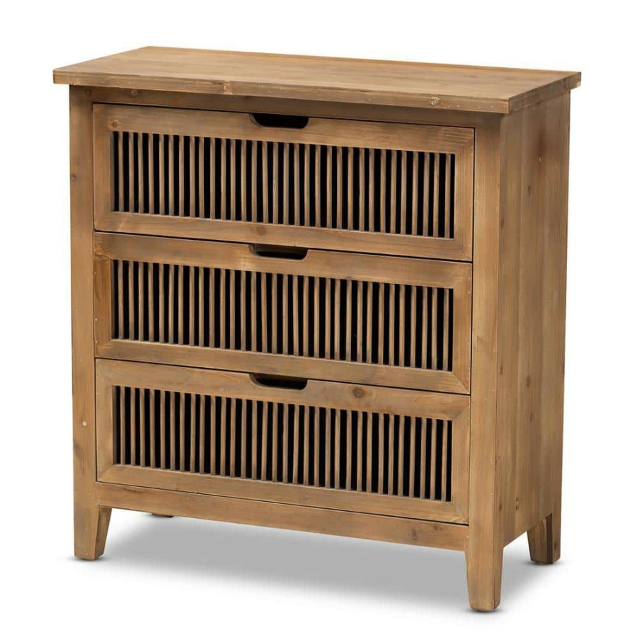 Living Room Furniture * | Clement Oak Storage Cabinet By Baxton Studio