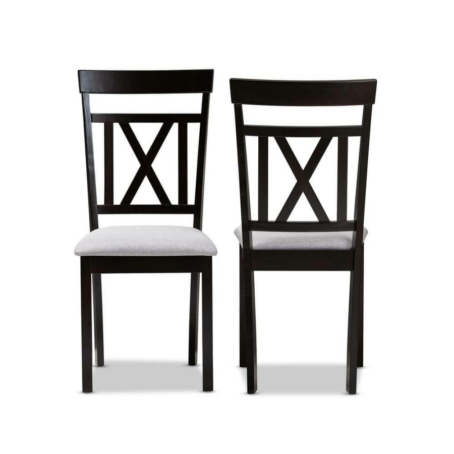 Living Room Furniture * | Rosie Gray And Espresso Brown Fabric Dining Chair (Set Of 2) By Baxton Studio