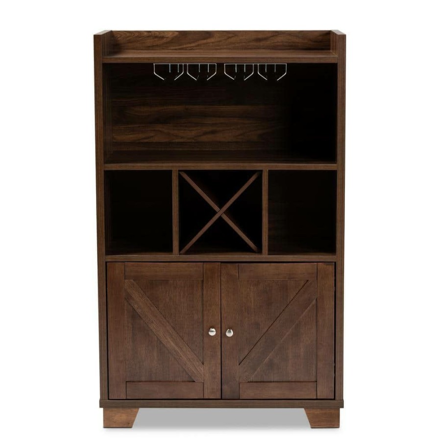 Bar Furniture * | Carrie 4-Bottle Walnut Wine Cabinet By Baxton Studio