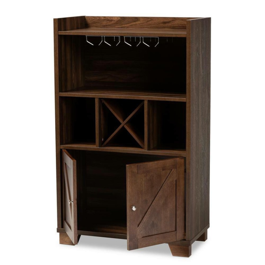 Bar Furniture * | Carrie 4-Bottle Walnut Wine Cabinet By Baxton Studio