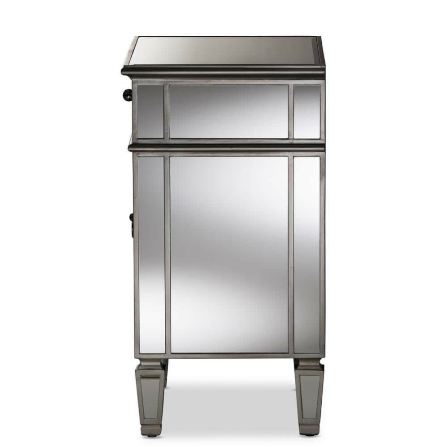 Bedroom Furniture * | Claudia 2-Drawer Silver Metallic Nightstand By Baxton Studio