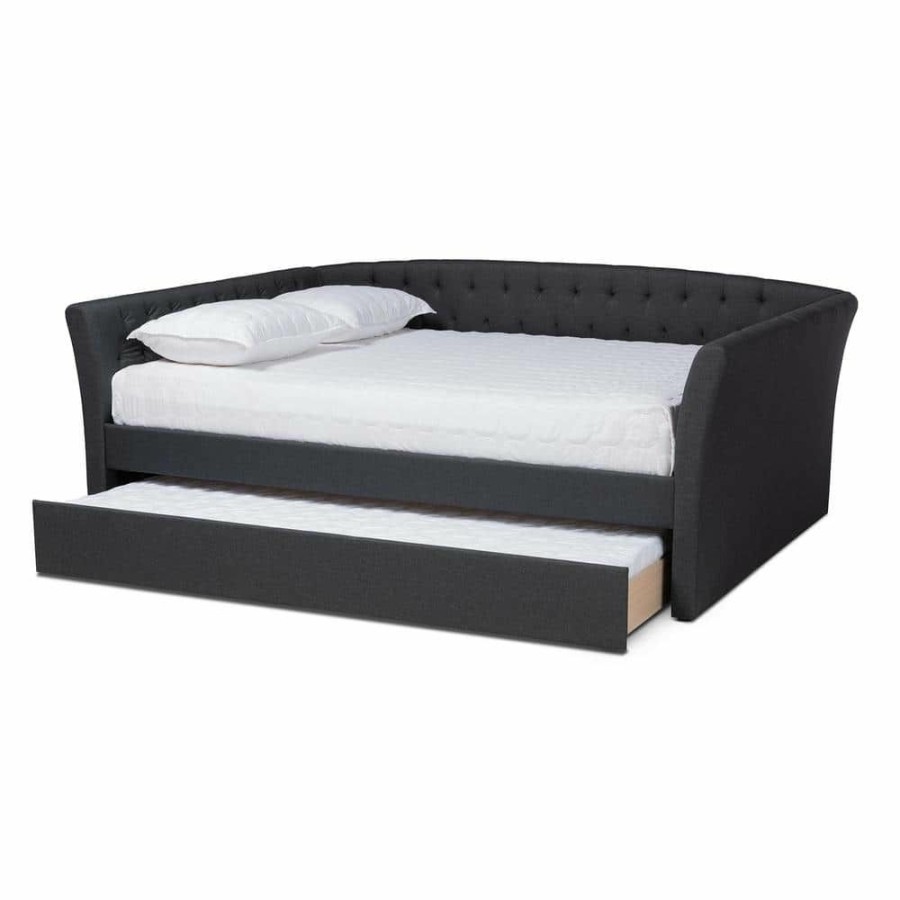 Bedroom Furniture * | Delora Dark Gray Full Trundle Daybed By Baxton Studio