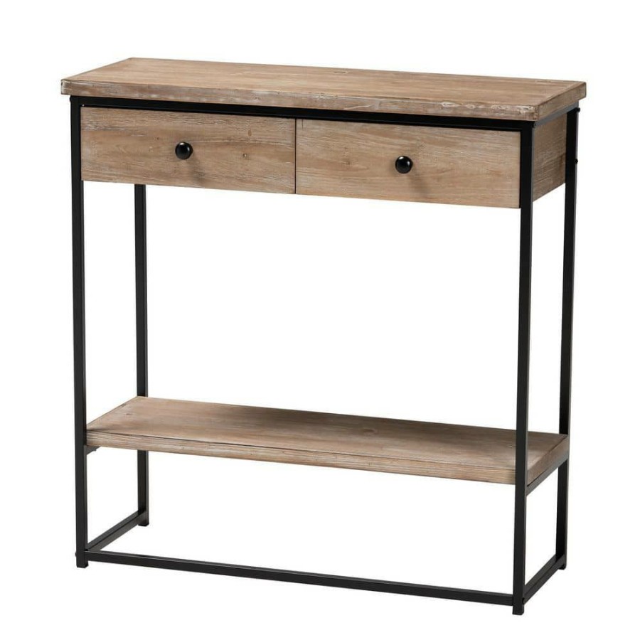 Living Room Furniture * | Silas 31.5 In. Natural Brown And Black Rectangle Wood Top Console Table By Baxton Studio