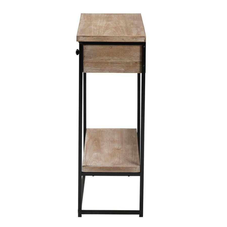 Living Room Furniture * | Silas 31.5 In. Natural Brown And Black Rectangle Wood Top Console Table By Baxton Studio