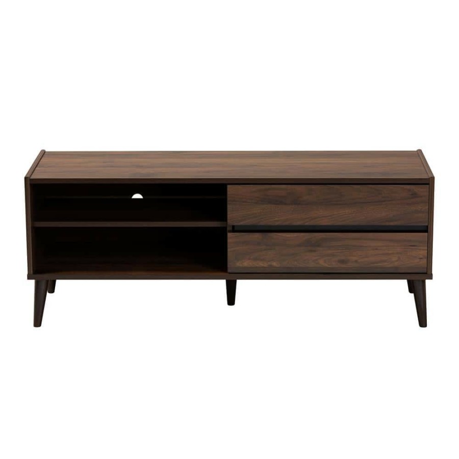 Living Room Furniture * | Suli 47 In. Walnut Wood Tv Stand Fits 52 In. Tv By Baxton Studio