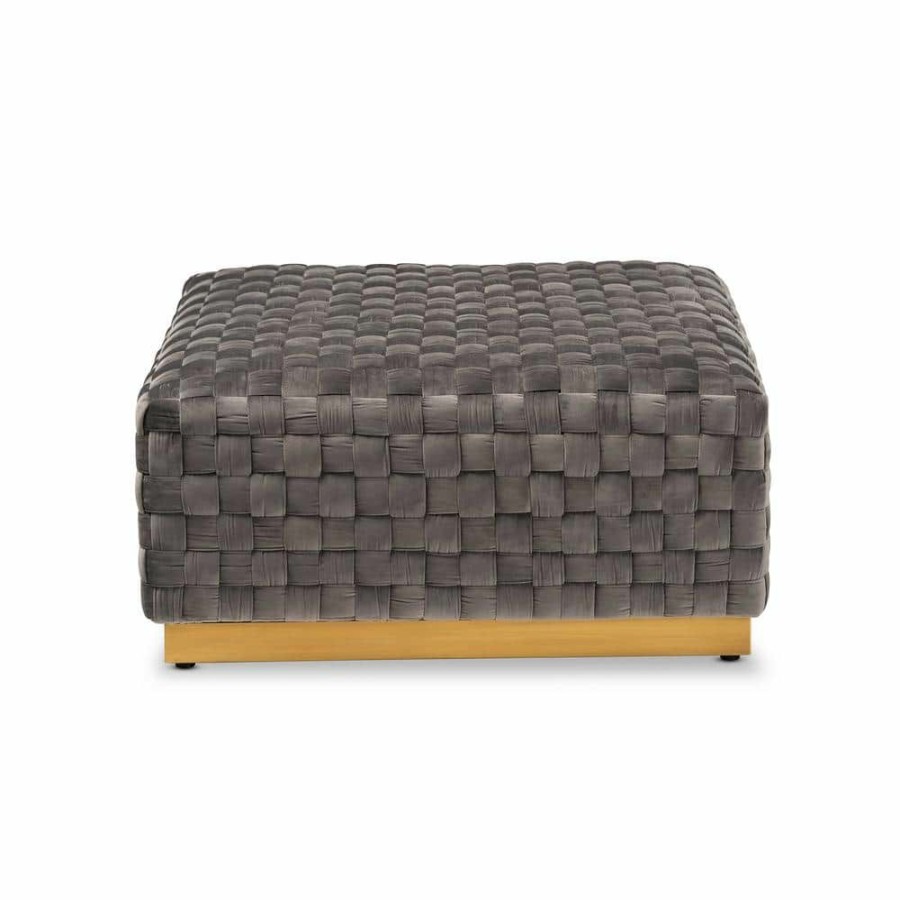 Living Room Furniture * | Noah 17.7 In. H X 36.6 In. W X 36.6 In. D Grey And Gold Ottoman By Baxton Studio