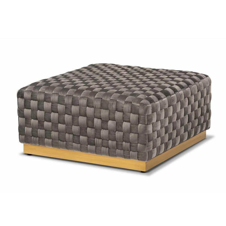 Living Room Furniture * | Noah 17.7 In. H X 36.6 In. W X 36.6 In. D Grey And Gold Ottoman By Baxton Studio