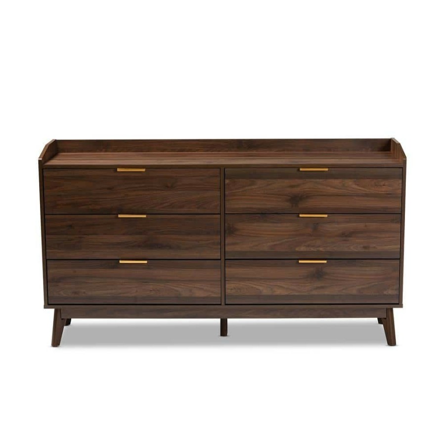 Bedroom Furniture * | Lena 6-Drawer Walnut Dresser By Baxton Studio