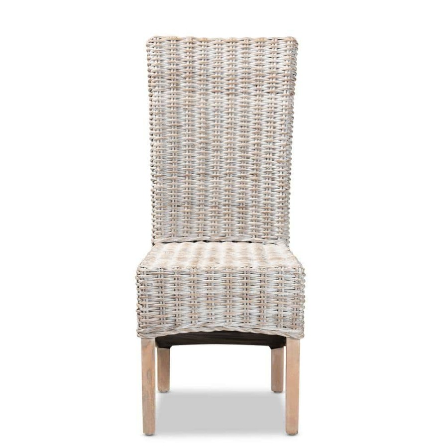 Living Room Furniture * | Trianna White And Natural Brown Dining Chair By Baxton Studio