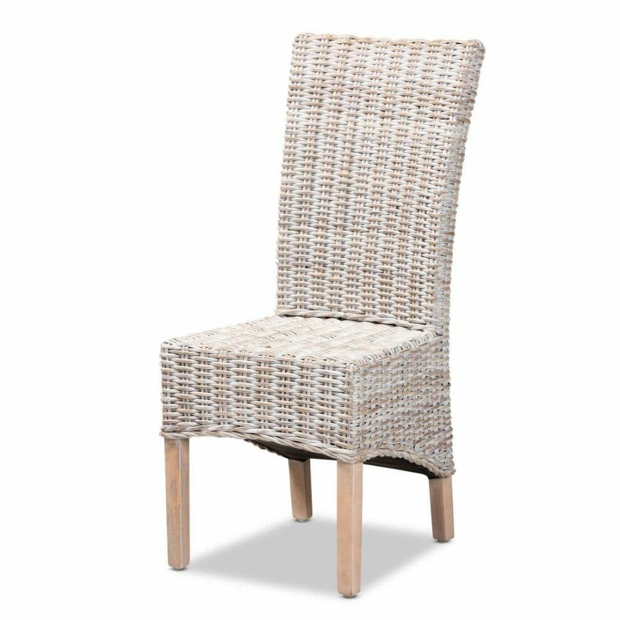 Living Room Furniture * | Trianna White And Natural Brown Dining Chair By Baxton Studio