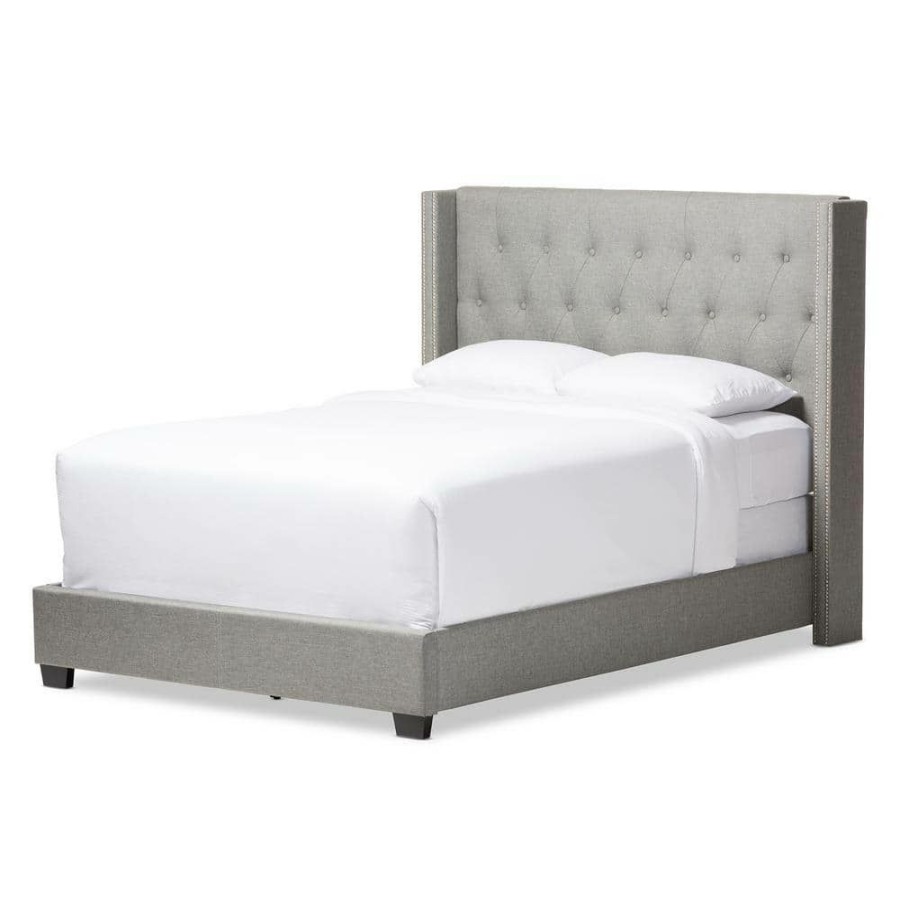 Bedroom Furniture * | Katherine Transitional Gray Fabric Upholstered King Size Bed By Baxton Studio