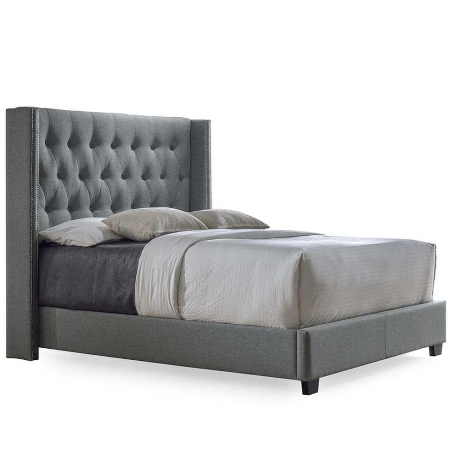 Bedroom Furniture * | Katherine Transitional Gray Fabric Upholstered King Size Bed By Baxton Studio