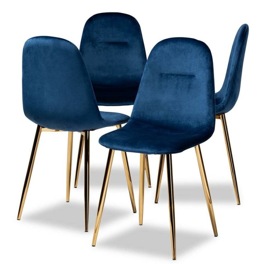 Living Room Furniture * | Elyse Navy Blue Dining Chairs (Set Of 4) By Baxton Studio