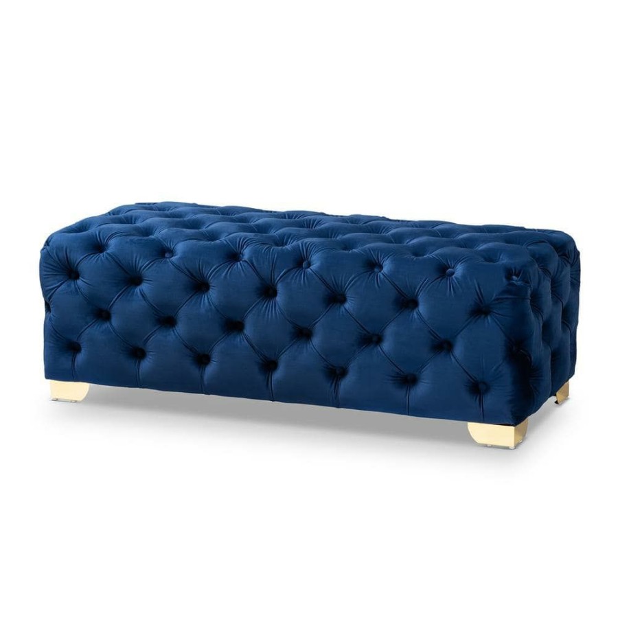 Living Room Furniture * | Avara Royal Blue And Gold Bench Ottoman By Baxton Studio