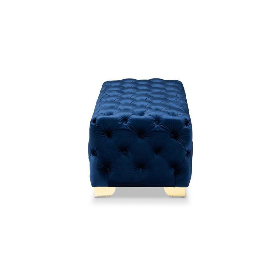 Living Room Furniture * | Avara Royal Blue And Gold Bench Ottoman By Baxton Studio