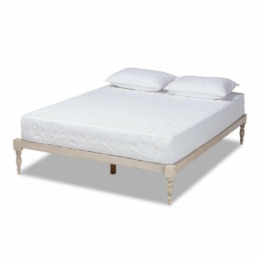 Bedroom Furniture * | Iseline White Queen Platform Bed Frame By Baxton Studio