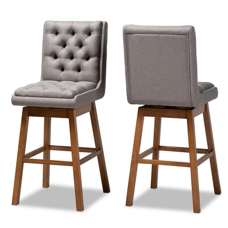 Bar Furniture * | Gregory 31 In. Grey And Walnut Brown Bar Stool (Set Of 2) By Baxton Studio