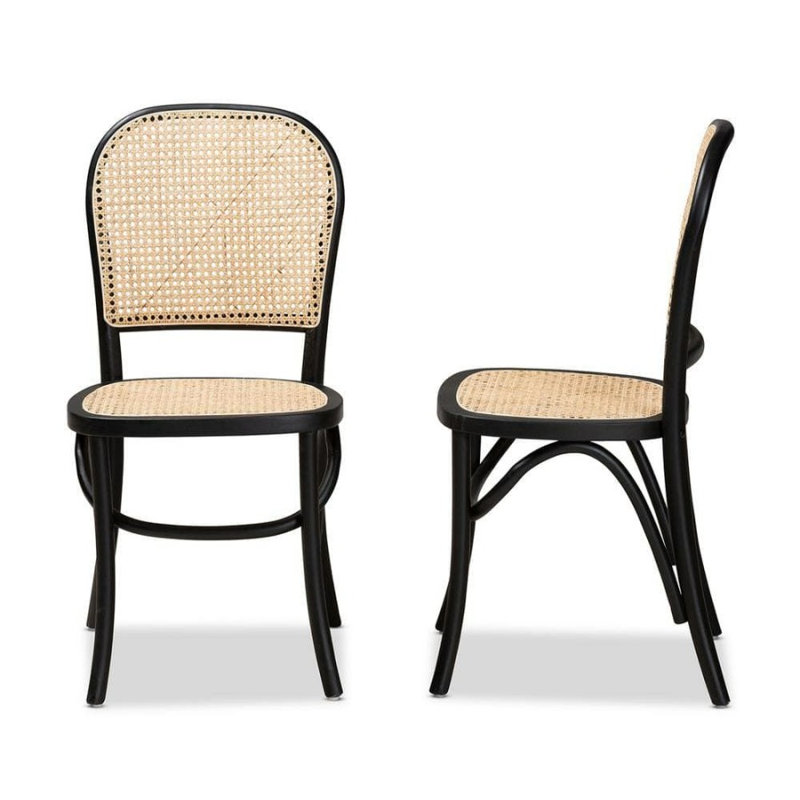 Living Room Furniture * | Cambree Beige And Black Dining Chair (Set Of 2) By Baxton Studio