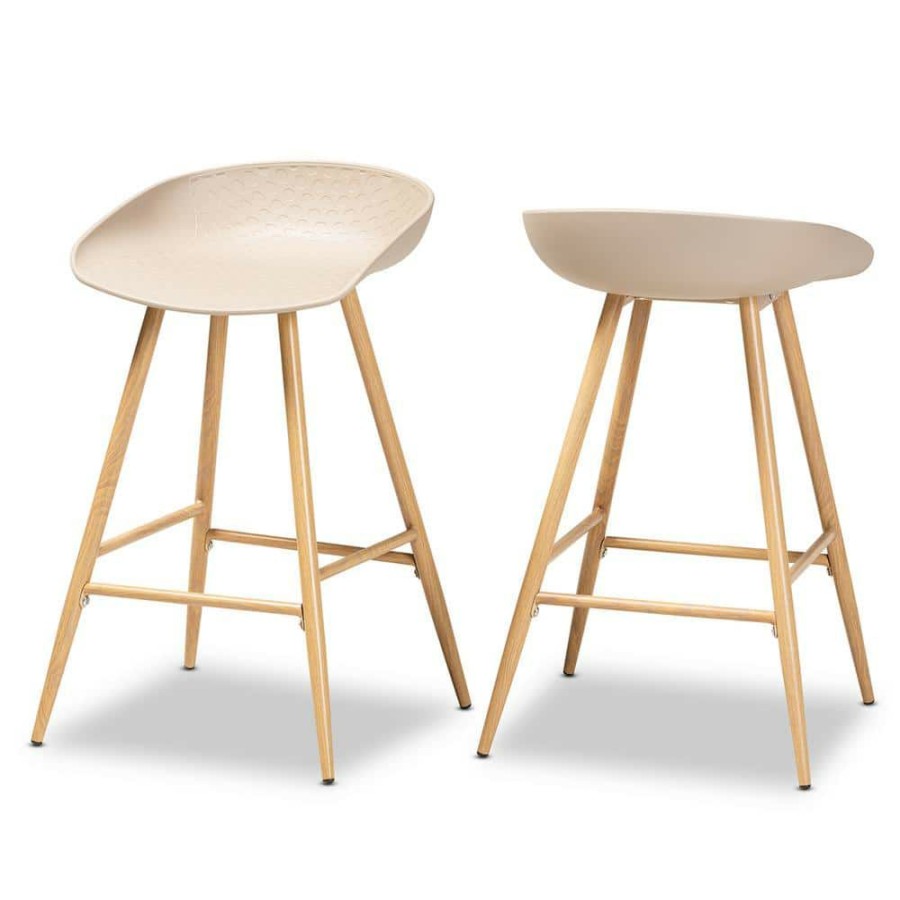 Bar Furniture * | Mairi 24 In. Beige Counter Stools (Set Of 2) By Baxton Studio