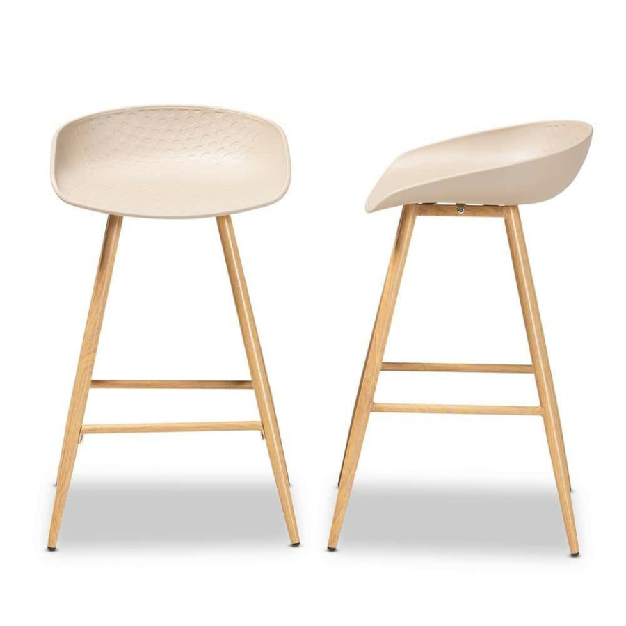 Bar Furniture * | Mairi 24 In. Beige Counter Stools (Set Of 2) By Baxton Studio