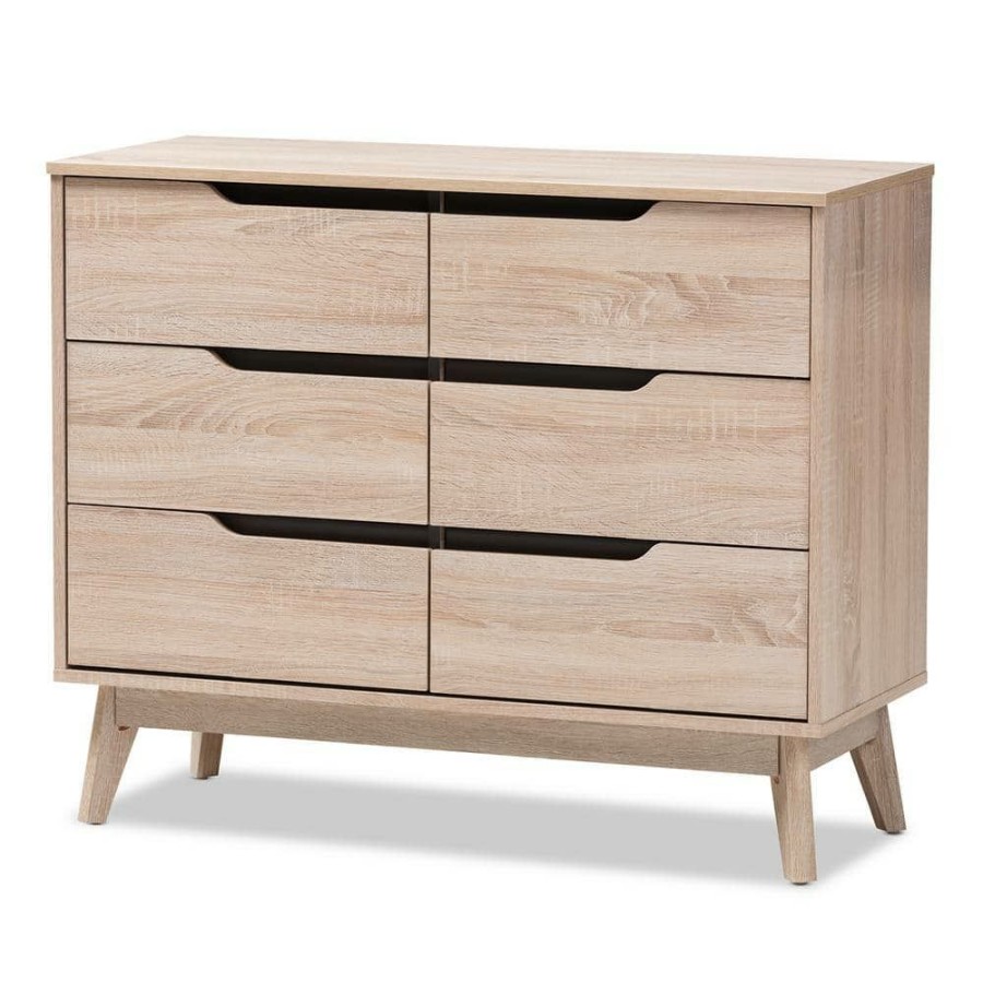 Bedroom Furniture * | Fella 6-Drawer Light Brown Wood Dresser By Baxton Studio