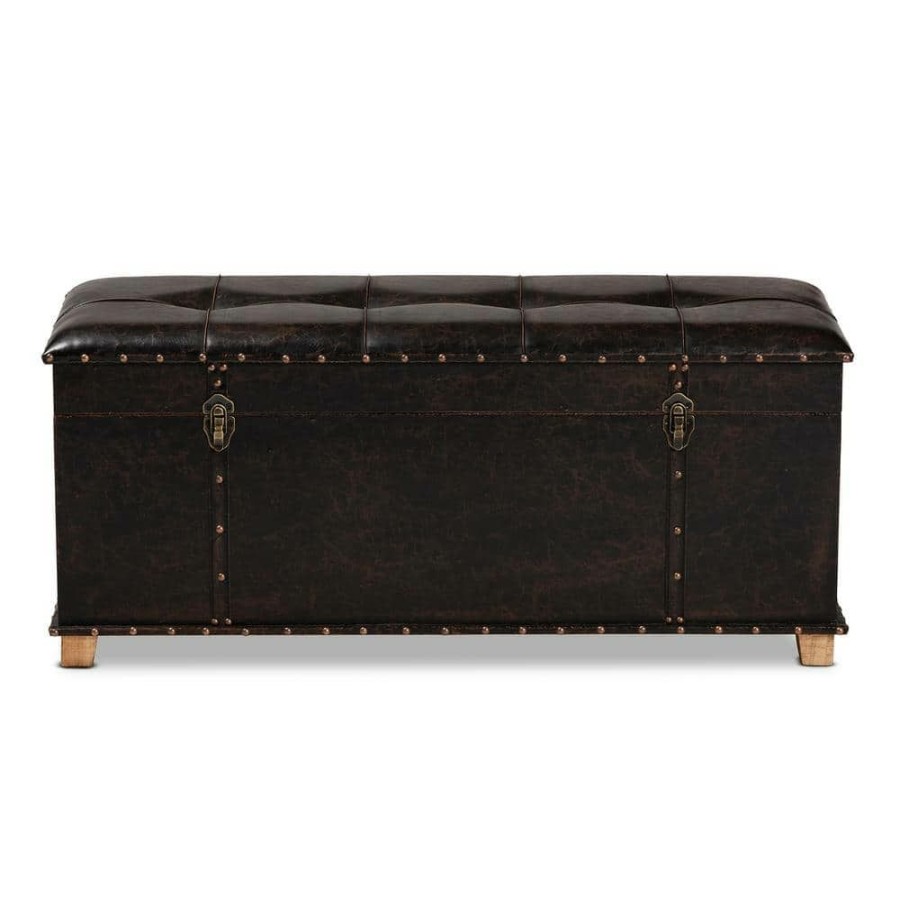 Living Room Furniture * | Janna Dark Brown And Oak Brown Storage Ottoman By Baxton Studio