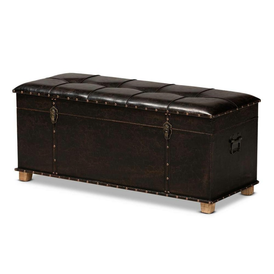 Living Room Furniture * | Janna Dark Brown And Oak Brown Storage Ottoman By Baxton Studio