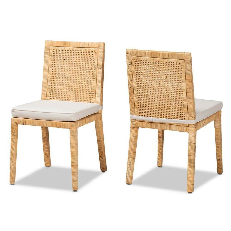 Living Room Furniture * | Sofia Natural And White Dining Chair (Set Of 2) By Baxton Studio