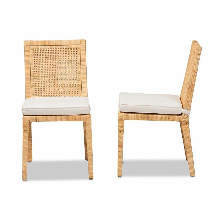 Living Room Furniture * | Sofia Natural And White Dining Chair (Set Of 2) By Baxton Studio