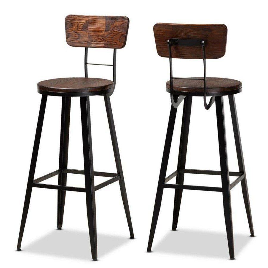 Bar Furniture * | Kenna 30 In. Brown Bar Stools (Set Of 2) By Baxton Studio