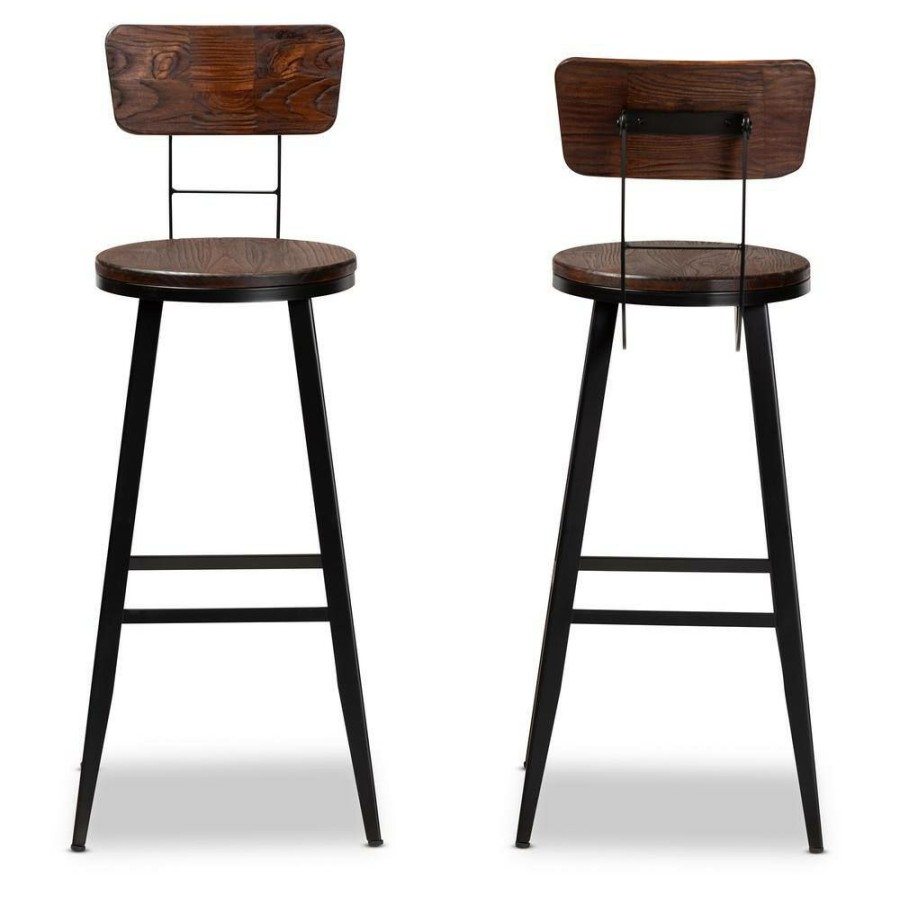 Bar Furniture * | Kenna 30 In. Brown Bar Stools (Set Of 2) By Baxton Studio