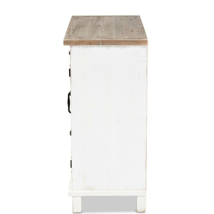 Living Room Furniture * | Faron White And Oak Brown Accent Cabinet With 3-Drawers By Baxton Studio