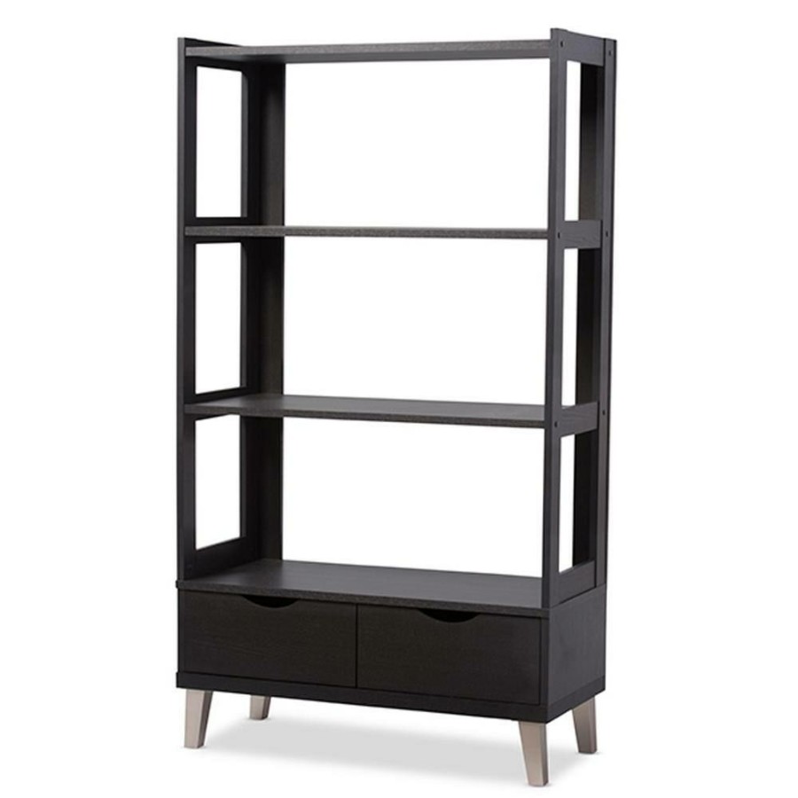 Bar Furniture * | 62.4 In. Dark Brown Wood 4-Shelf Etagere Bookcase With Open Back By Baxton Studio