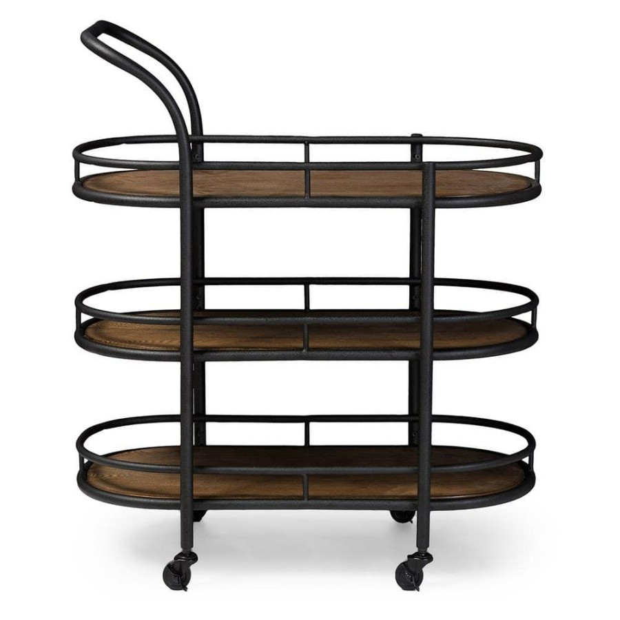 Bar Furniture * | Karlin Black And Medium Brown Wine Cart By Baxton Studio