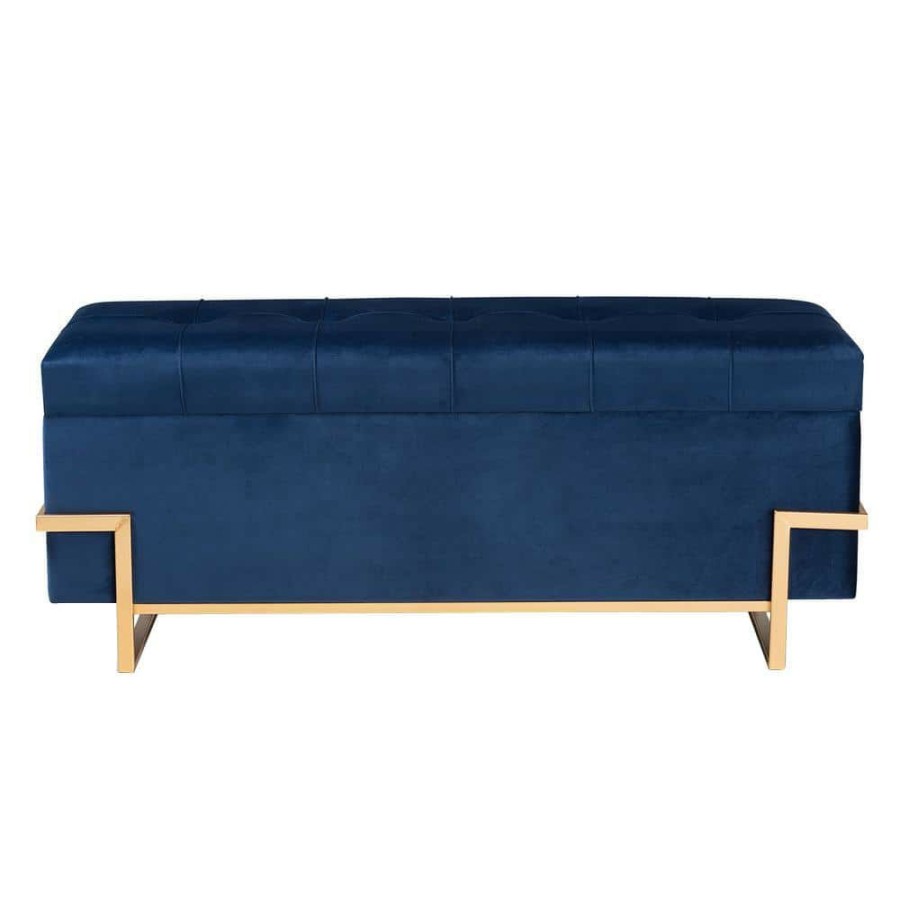 Living Room Furniture * | Parker 18.9 In. H X 48 In. W X 16.5 In. D Navy Blue And Gold Storage Trunk Ottoman By Baxton Studio